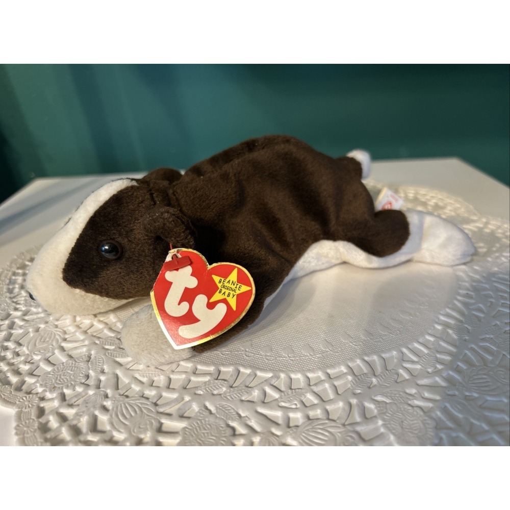 Vtg. Ty Beanie Baby-Bruno the Bull Terrier Dog-DOB 9/9/1997-org tags
